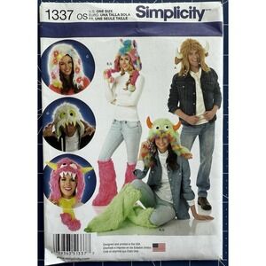 Simplicity Pattern 1337 Halloween Monster Hats Leg Warmers One Size Uncut FF